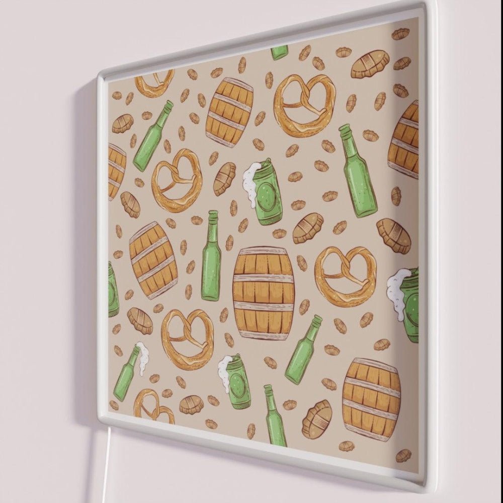 Pretzels And Beer Oktoberfest Pattern Khaki Rgb Led Neon Sign - Shineneon