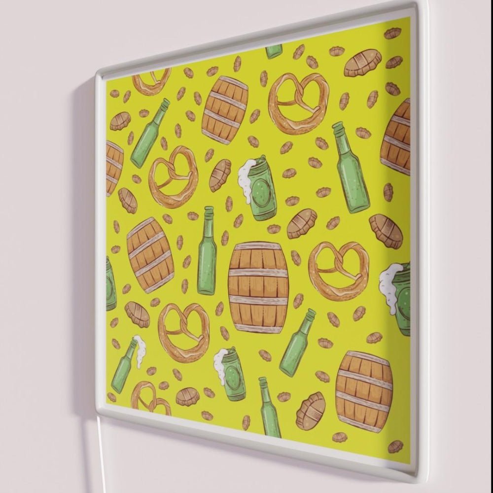 Pretzels And Beer Oktoberfest Pattern Lime Rgb Led Neon Sign - Shineneon