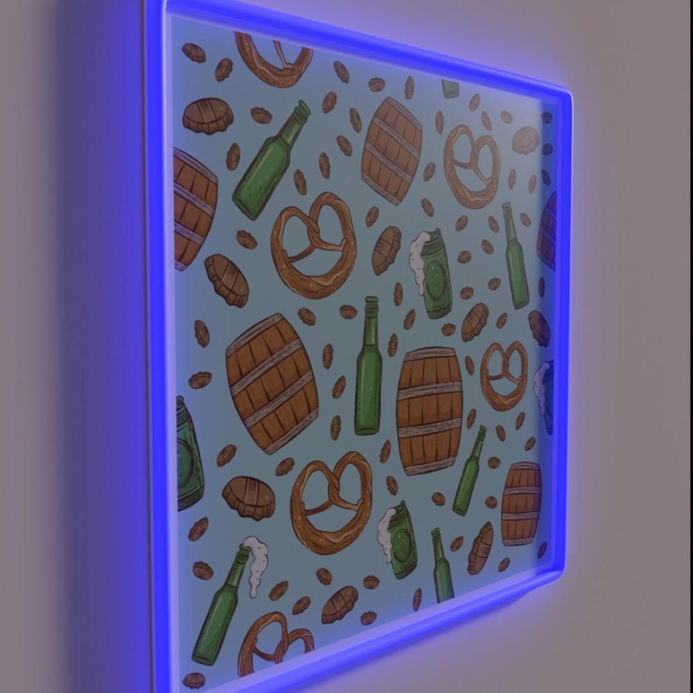 Pretzels And Beer Oktoberfest Pattern Sky Blue Rgb Led Neon Sign - Shineneon