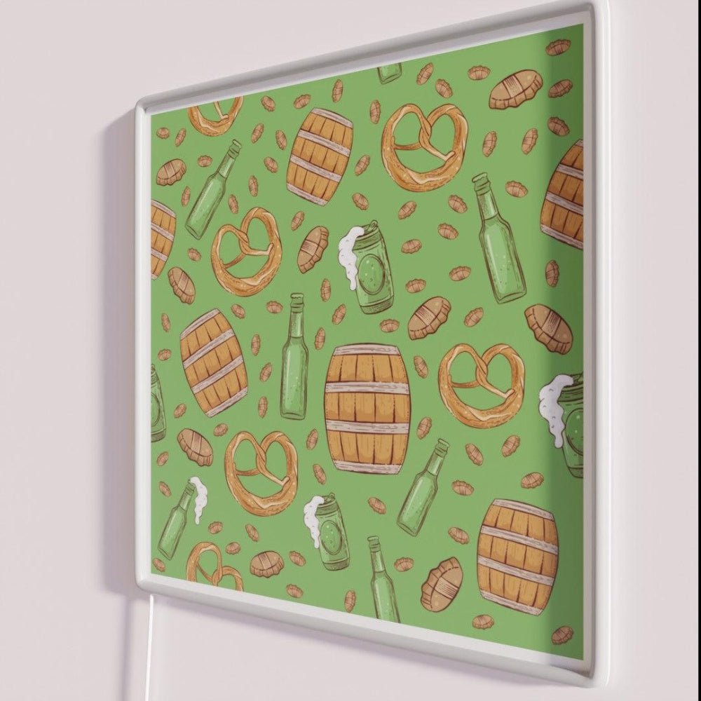 Pretzels And Beer Oktoberfest Pattern Spearmint Rgb Led Neon Sign - Shineneon