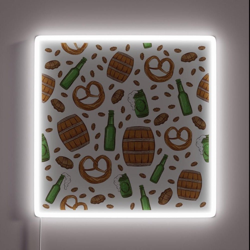 Pretzels And Beer Oktoberfest Pattern White Rgb Led Neon Sign - Shineneon