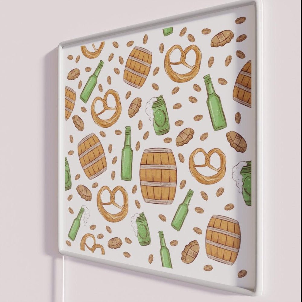 Pretzels And Beer Oktoberfest Pattern White Rgb Led Neon Sign - Shineneon