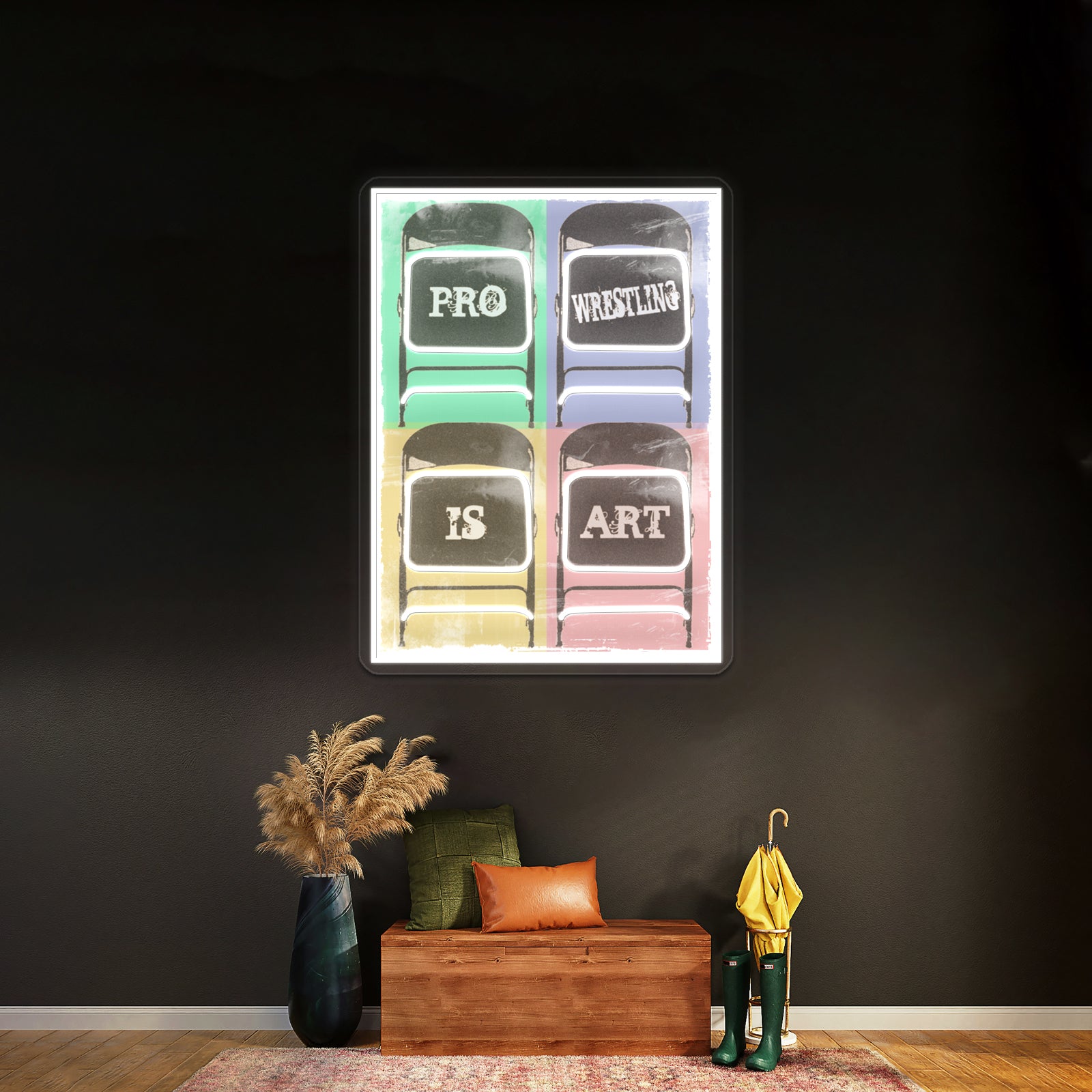 Pro Wrestling Is Art Chairs Artwork Led Signs For Bedroom | Shineneon