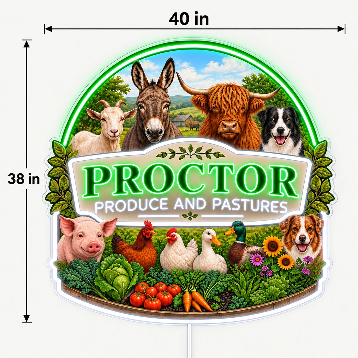 Proctor Farm Sign Custom LED Neon Sign | bacb0727e6567d4296350ea81099d4ac7cd945e0bb56a9a7602d9f0e45d6eedc | dimensions