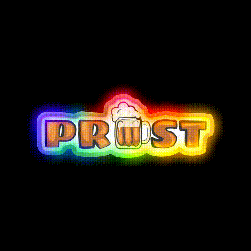 Prost Cheers In German Oktoberfest 2024 Beer Bar Decor Led Neon Sign Rgb Color - LED neon sign close-up detail