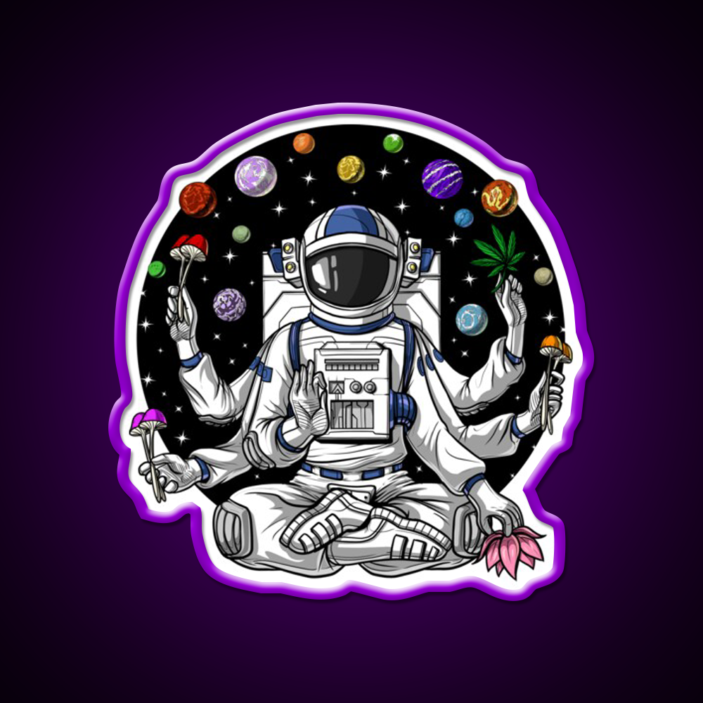 Psychedelic Astronaut Psychonaut Hemp Inspired Green Leaf Led Neon Sign Rgb Color - LED neon sign view 9