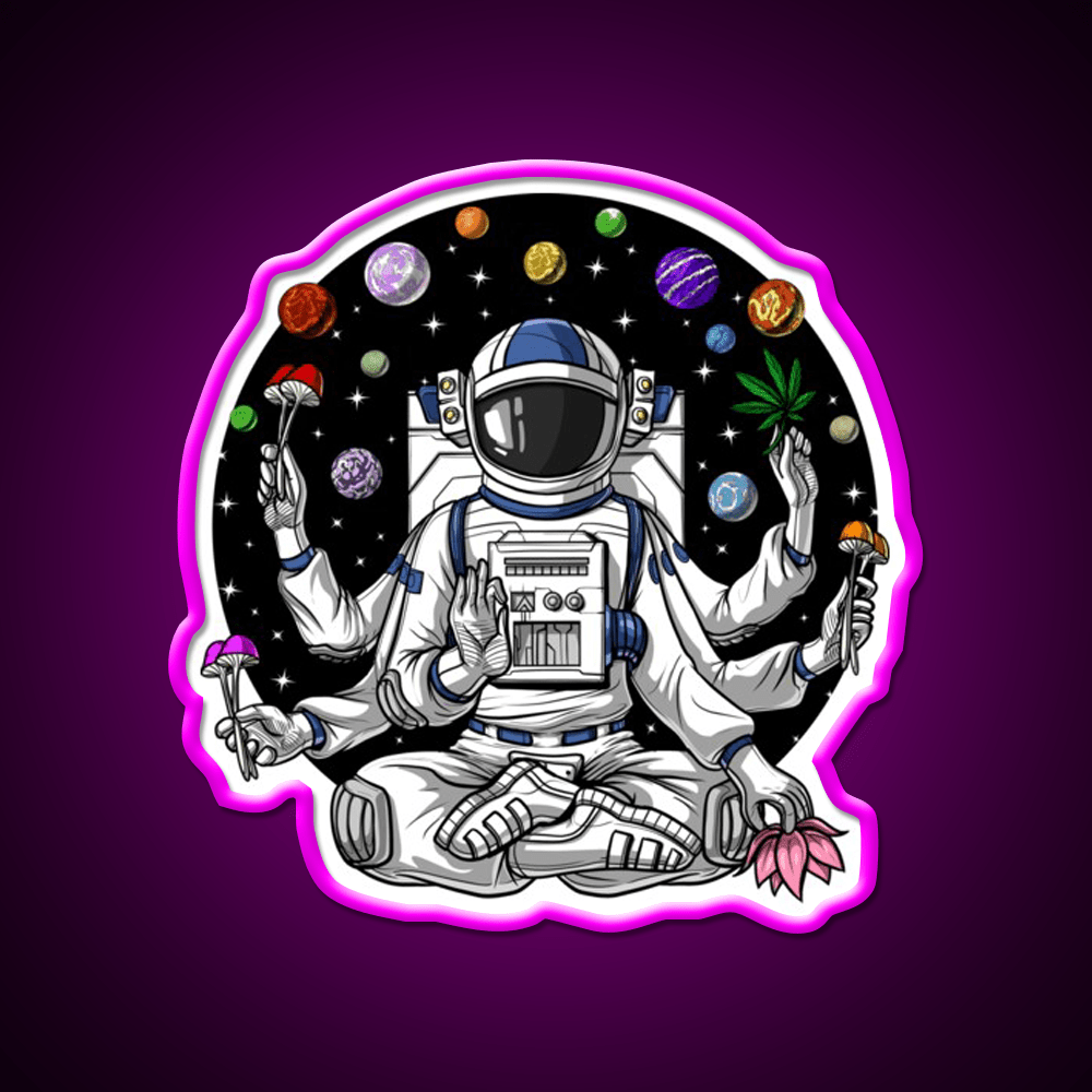 Psychedelic Astronaut Psychonaut Hemp Inspired Green Leaf Led Neon Sign Rgb Color - Shineneon