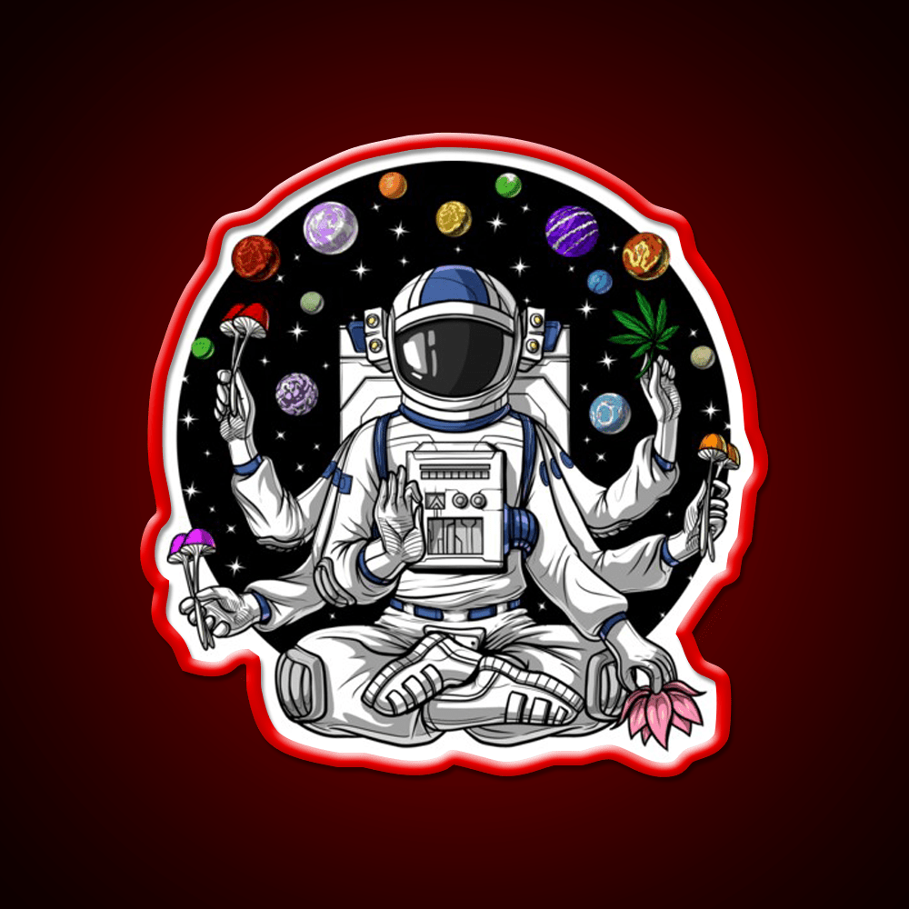 Psychedelic Astronaut Psychonaut Hemp Inspired Green Leaf Led Neon Sign Rgb Color - Shineneon