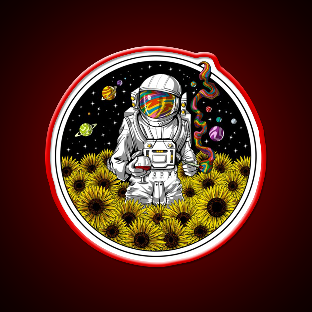 Psychedelic Astronaut Sunflowers Hemp Inspired Green Leaf Led Neon Sign Rgb Color - LED neon sign view 10