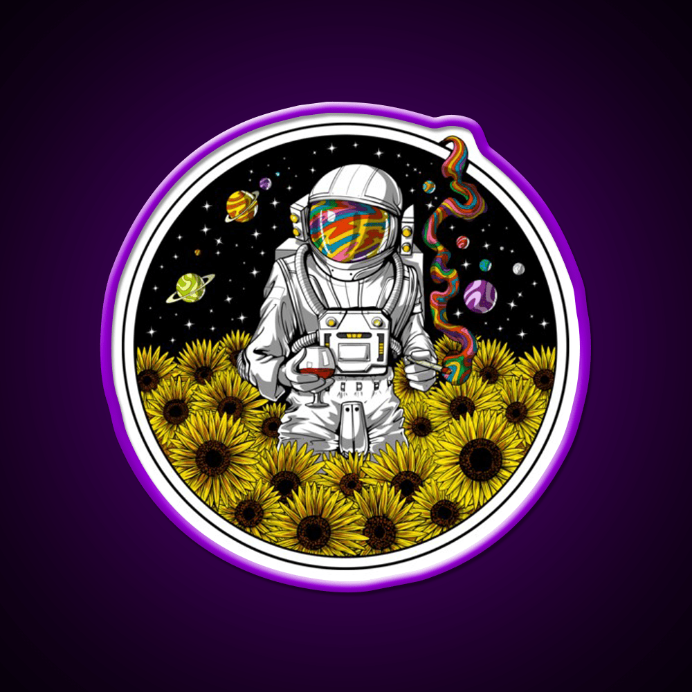 Psychedelic Astronaut Sunflowers Hemp Inspired Green Leaf Led Neon Sign Rgb Color - Shineneon