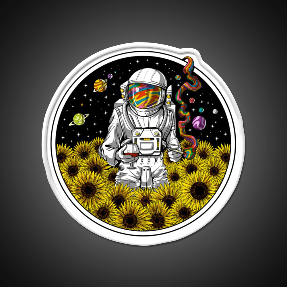 Psychedelic Astronaut Sunflowers Hemp Inspired Green Leaf Led Neon Sign Rgb Color - Shineneon