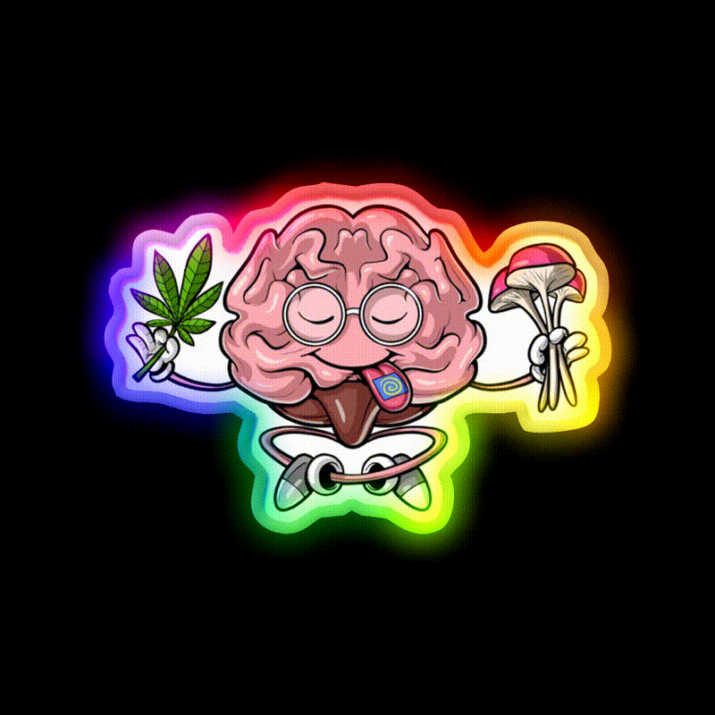 Psychedelic Brain Hemp Inspired Green Leaf Led Neon Sign Rgb Color - LED neon sign close-up detail