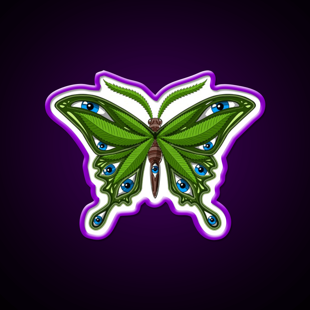 Psychedelic Butterfly Hemp Inspired Green Leaf Led Neon Sign Rgb Color - Shineneon