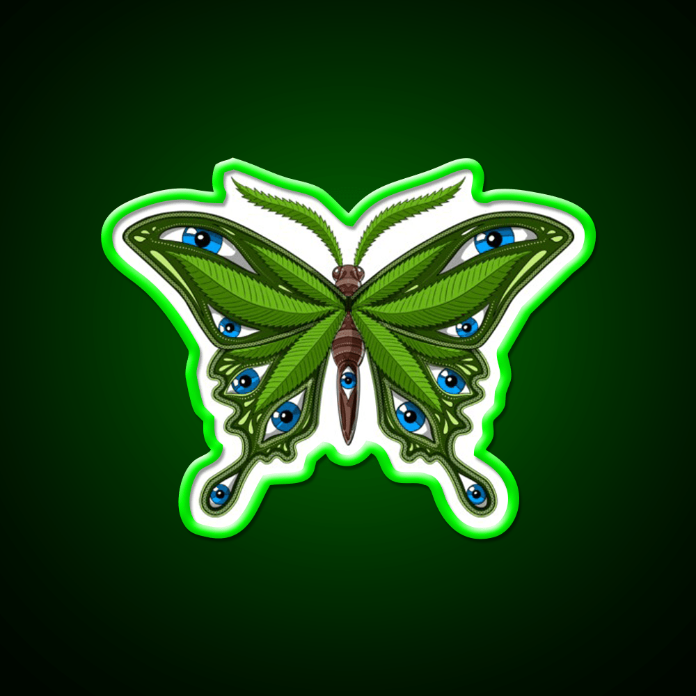Psychedelic Butterfly Hemp Inspired Green Leaf Led Neon Sign Rgb Color - Shineneon
