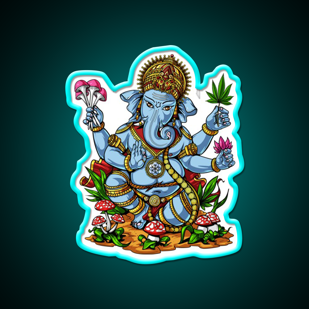 Psychedelic Ganesha Hemp Inspired Green Leaf Led Neon Sign Rgb Color - Size and dimension reference