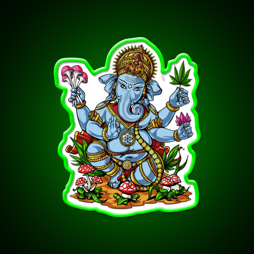 Psychedelic Ganesha Hemp Inspired Green Leaf Led Neon Sign Rgb Color - LED neon sign view 8