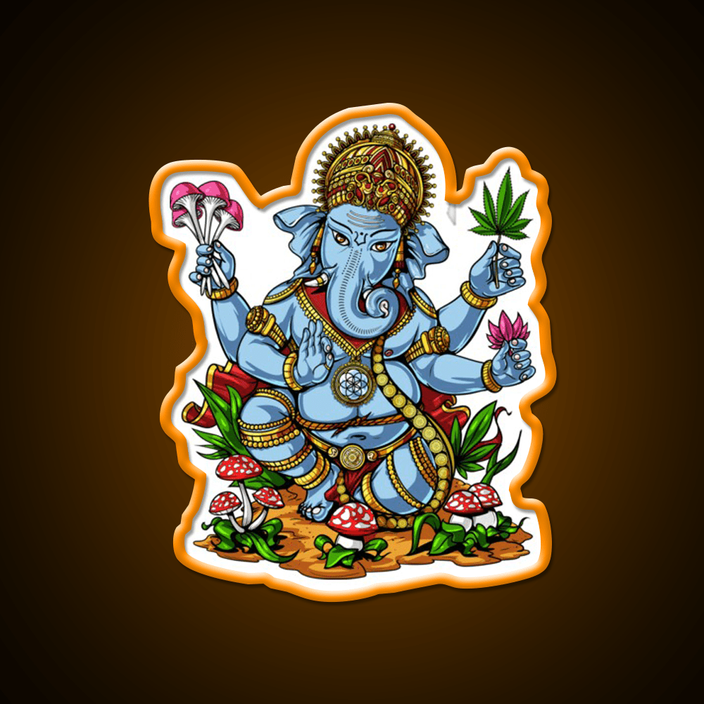 Psychedelic Ganesha Hemp Inspired Green Leaf Led Neon Sign Rgb Color - Shineneon