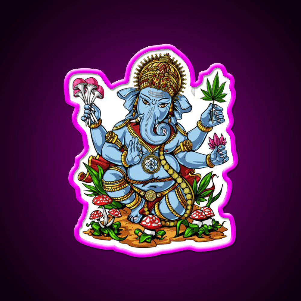 Psychedelic Ganesha Hemp Inspired Green Leaf Led Neon Sign Rgb Color - Shineneon