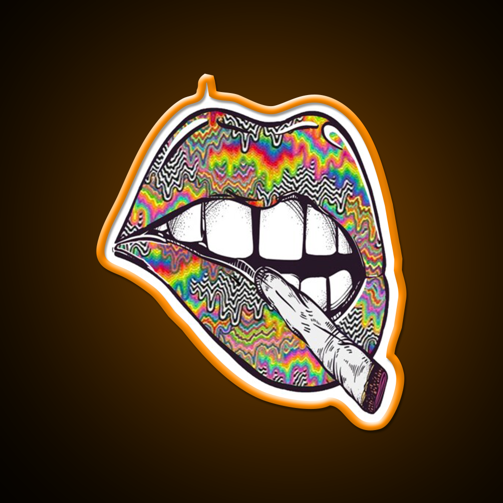 Psychedelic Lips Trippy Acid Joint Hemp Inspired Green Leaf Led Neon Sign Rgb Color - LED neon sign view 6