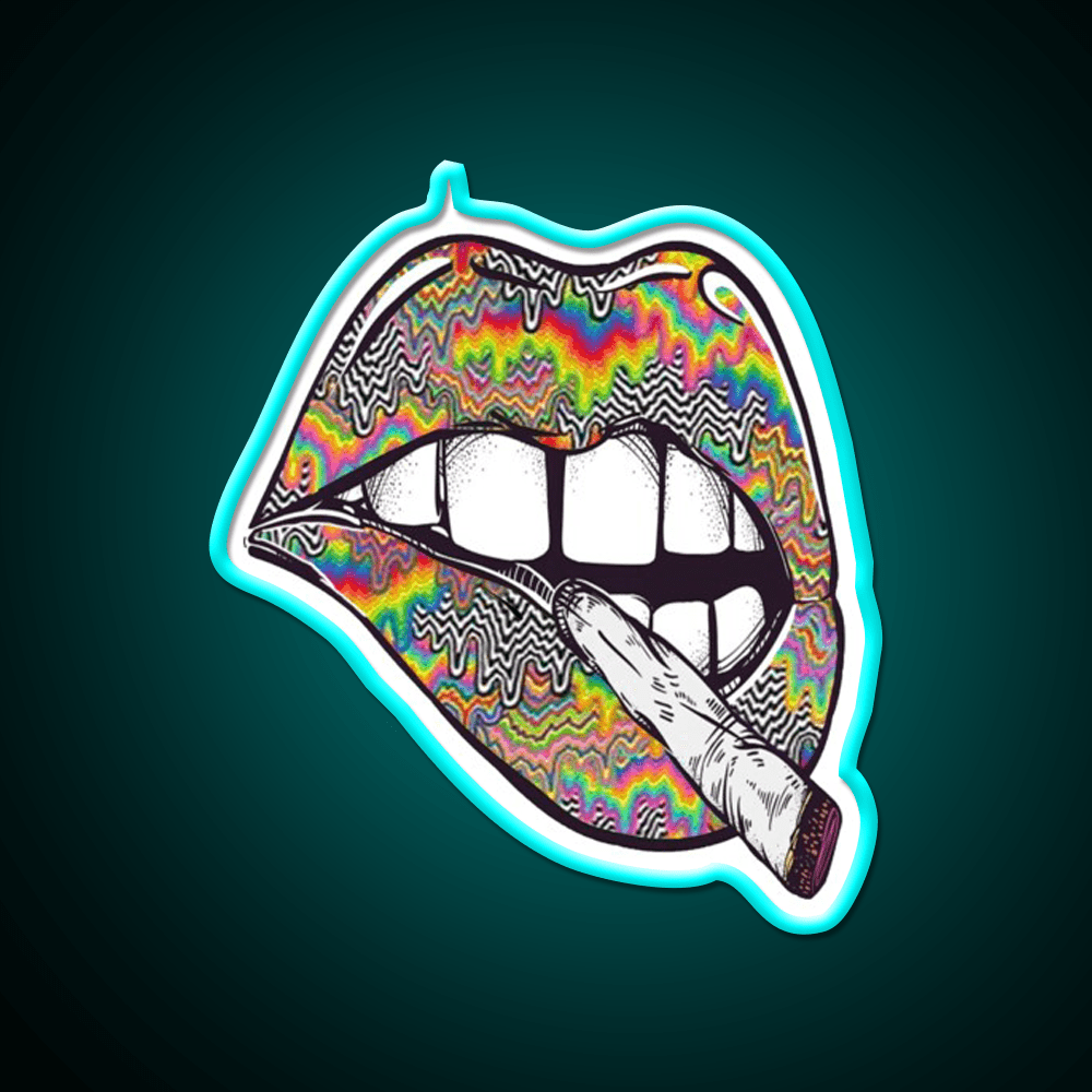 Psychedelic Lips Trippy Acid Joint Hemp Inspired Green Leaf Led Neon Sign Rgb Color - Shineneon