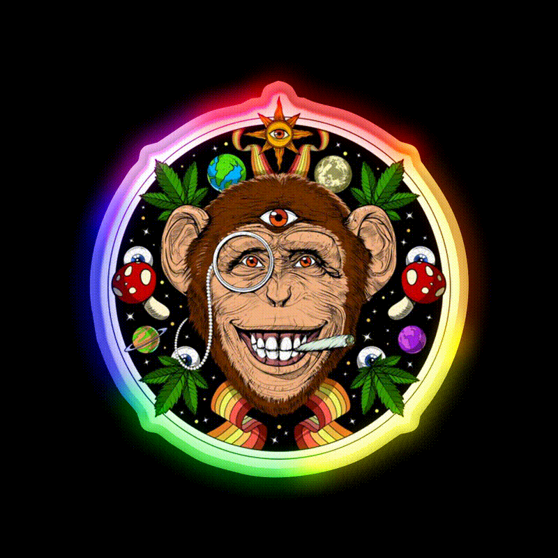 Psychedelic Monkey Stoner Hemp Inspired Green Leaf Led Neon Sign Rgb Color - LED neon sign close-up detail