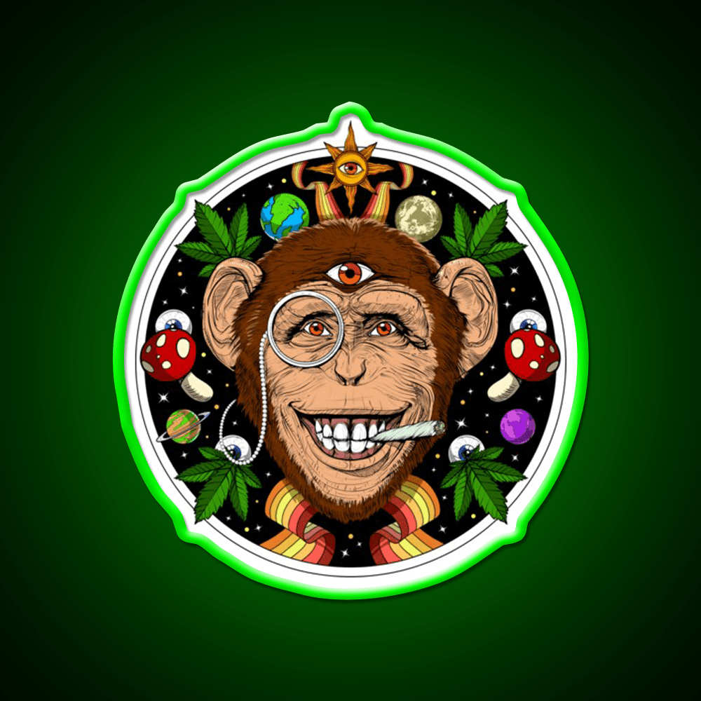 Psychedelic Monkey Stoner Hemp Inspired Green Leaf Led Neon Sign Rgb Color - Shineneon