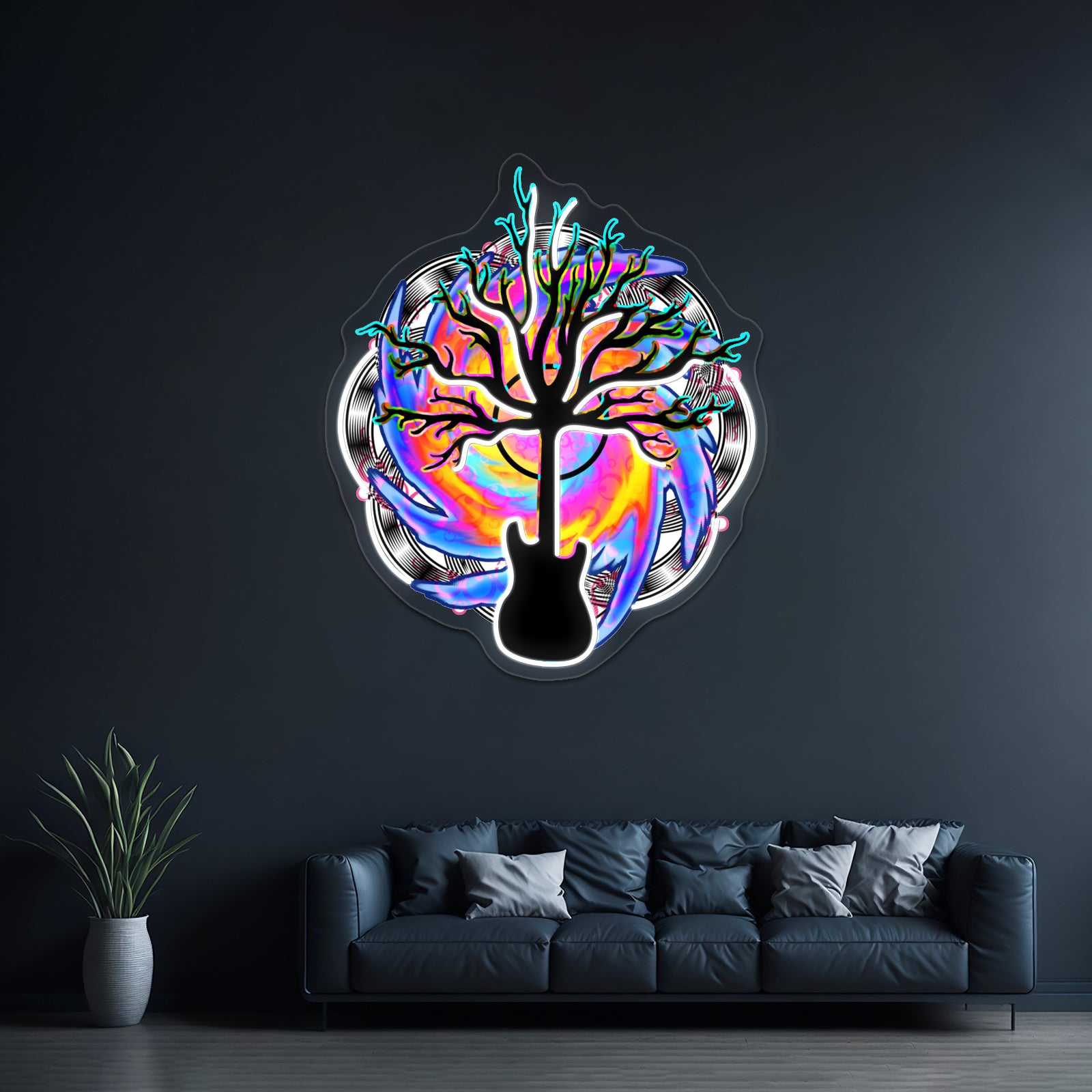 Psychedelic Sonic Cyclone Surreal Guitar Tree Art Wall Artwork Neon Signs | Shineneon