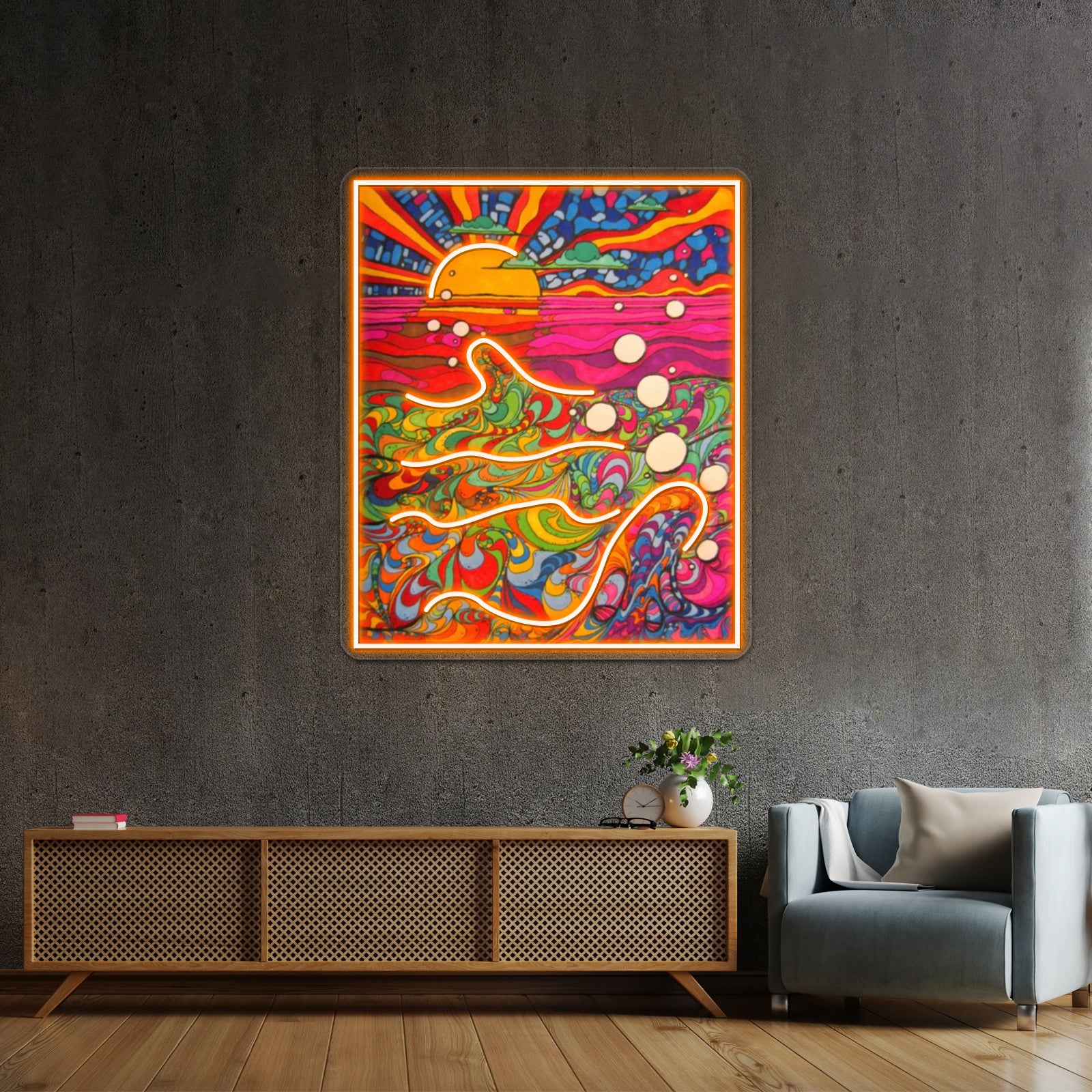 Psychedelic Trippy Hippy Colorful Illustration Wall Artwork Neon Signs | Shineneon