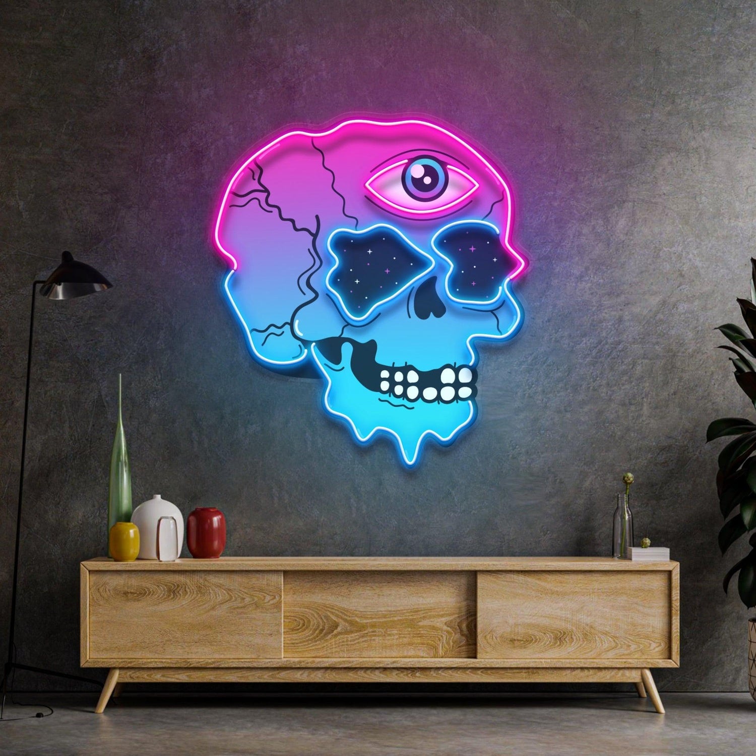 Psychedelic Trippy Skull With Starry Eyes Uv Printed Led Neon Sign For Room Decor | Shineneon