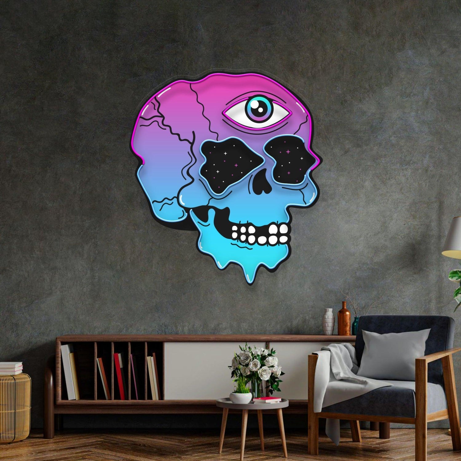 Psychedelic Trippy Skull With Starry Eyes Uv Printed Led Neon Sign For Room Decor | Shineneon