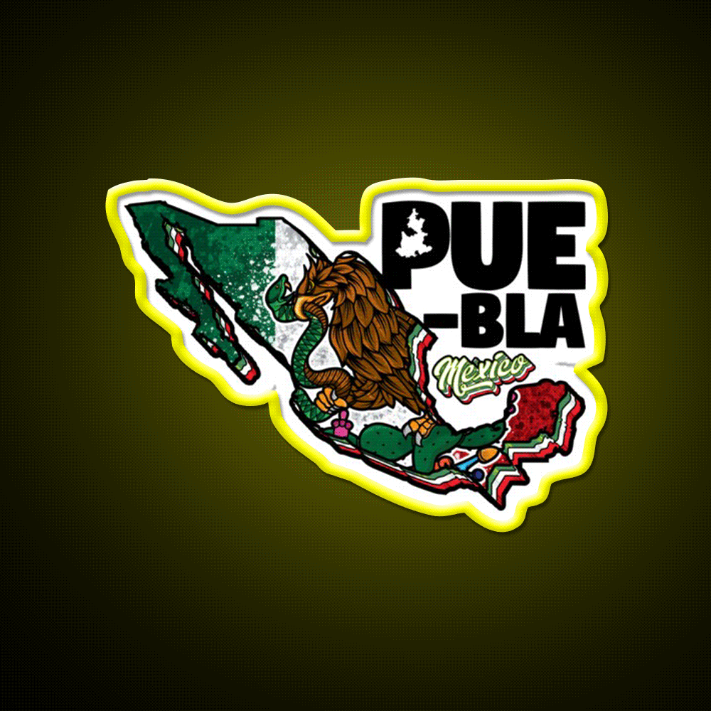 Puebla Map Of Mexico Party Drink Tequila Led Neon Sign Rgb Color - Custom LED neon sign front view