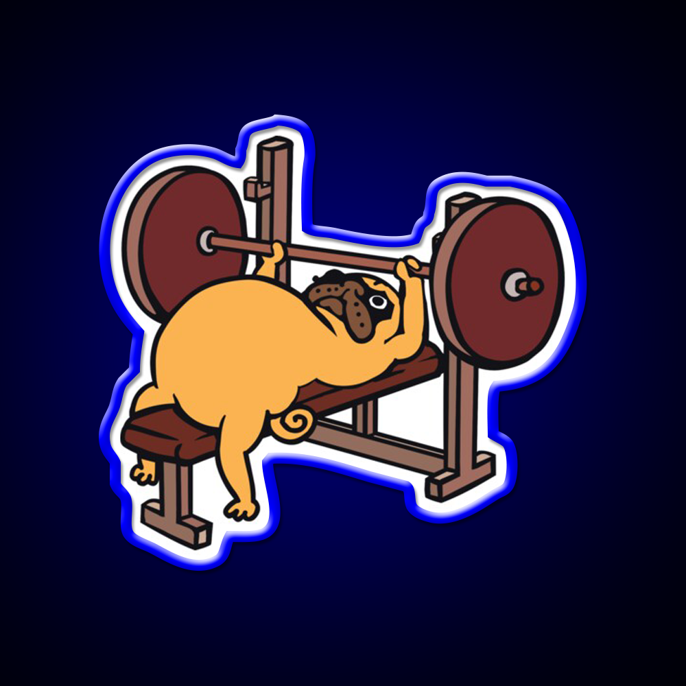 Pug Bench Press Gym Fitness Led Neon Sign Rgb Color