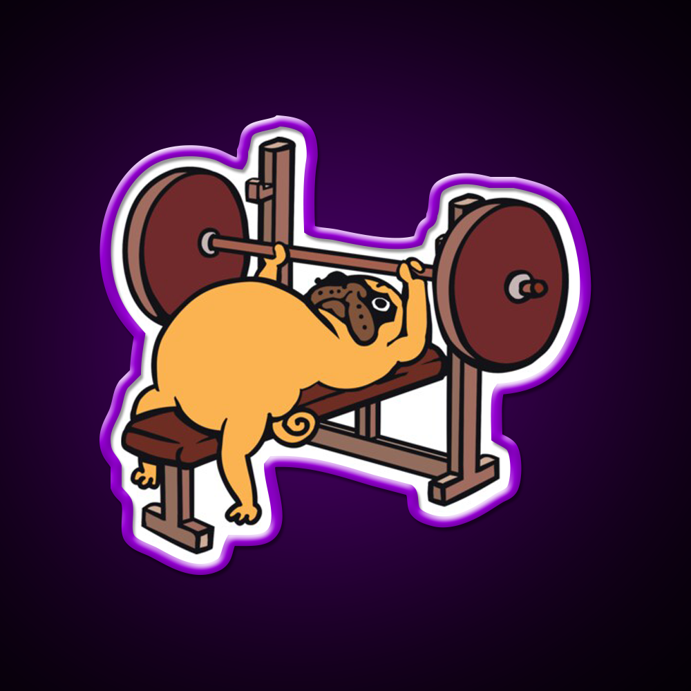 Pug Bench Press Gym Fitness Led Neon Sign Rgb Color