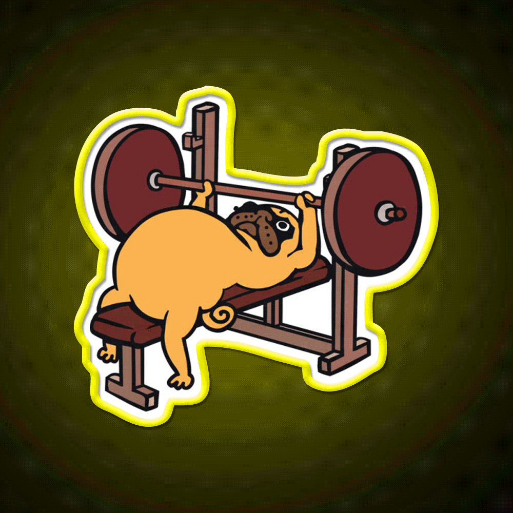 Pug Bench Press Gym Fitness Led Neon Sign Rgb Color