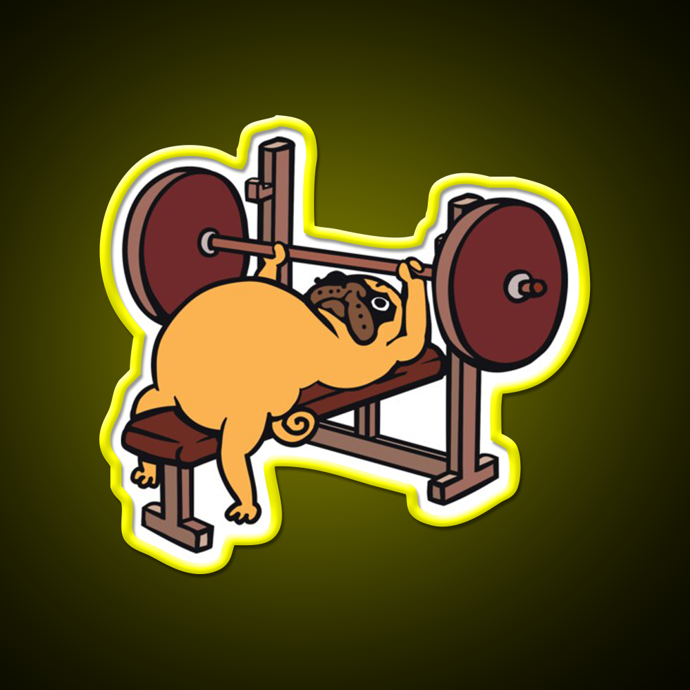 Pug Bench Press Gym Fitness Led Neon Sign Rgb Color