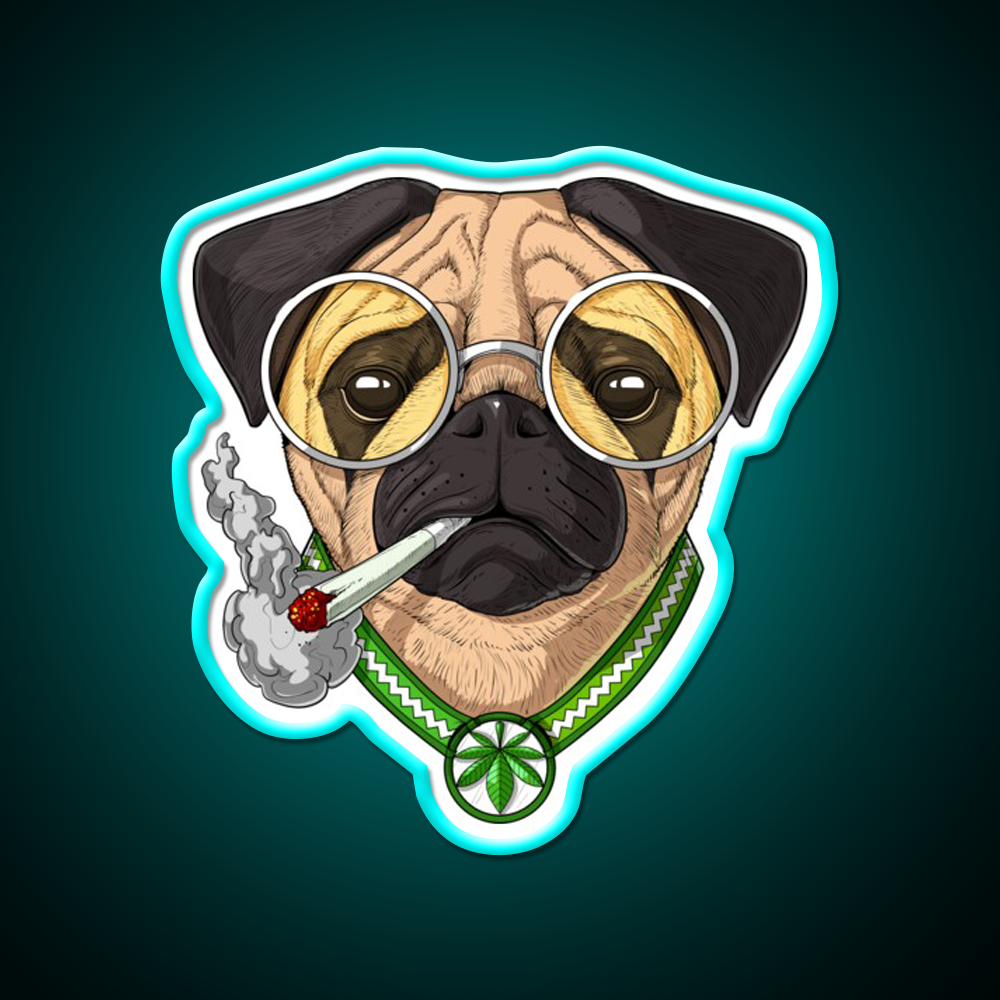 Pug Weed Hemp Inspired Green Leaf Led Neon Sign Rgb Color - Size and dimension reference