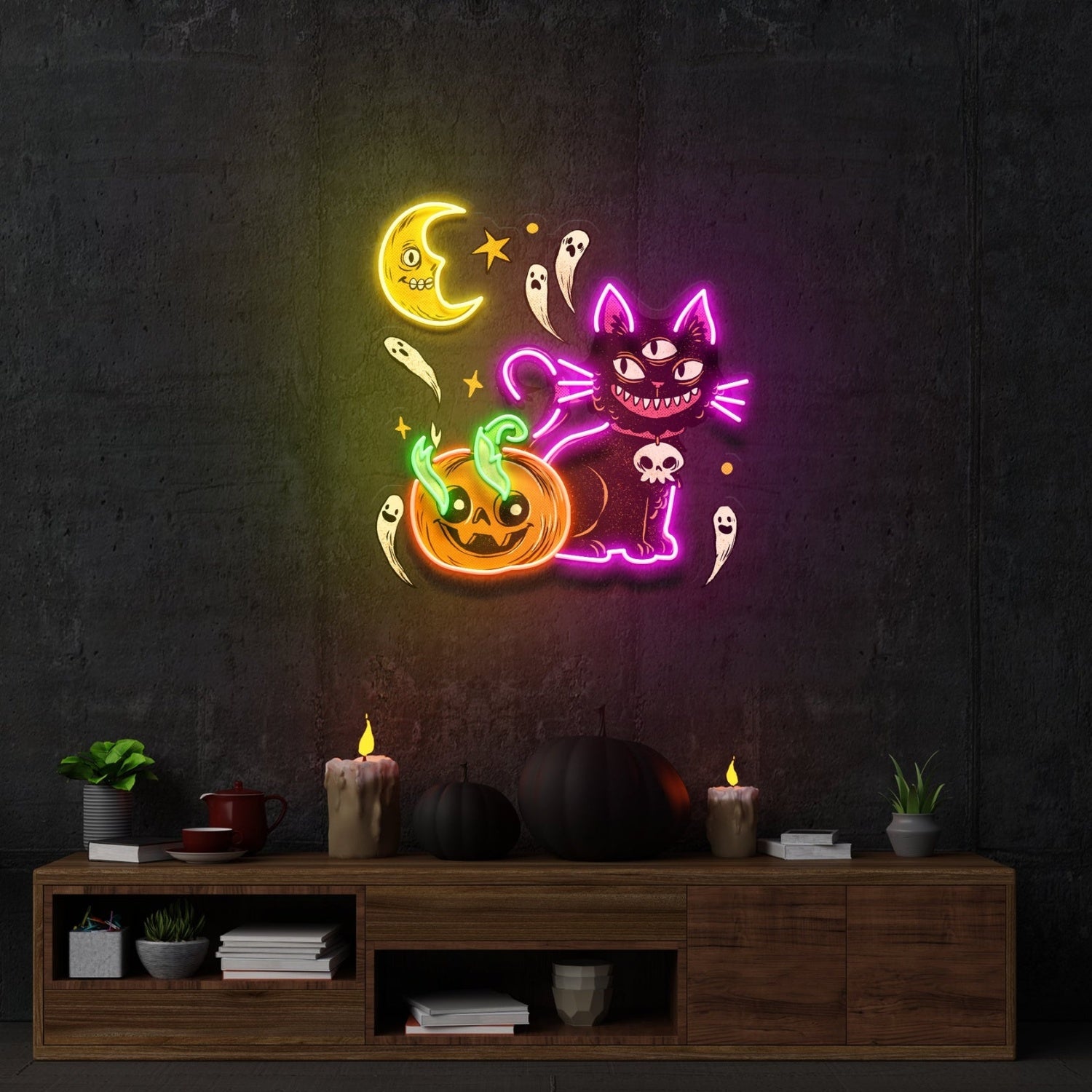 Pumpkin Cat Halloween Neon Acrylic Artwork | Shineneon