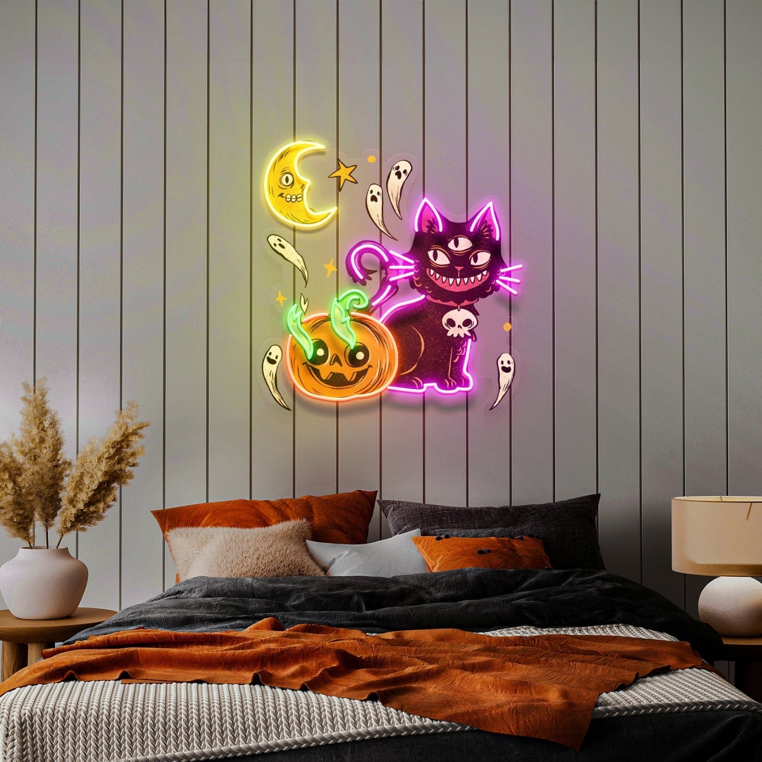 Pumpkin Cat Halloween Neon Acrylic Artwork | Shineneon