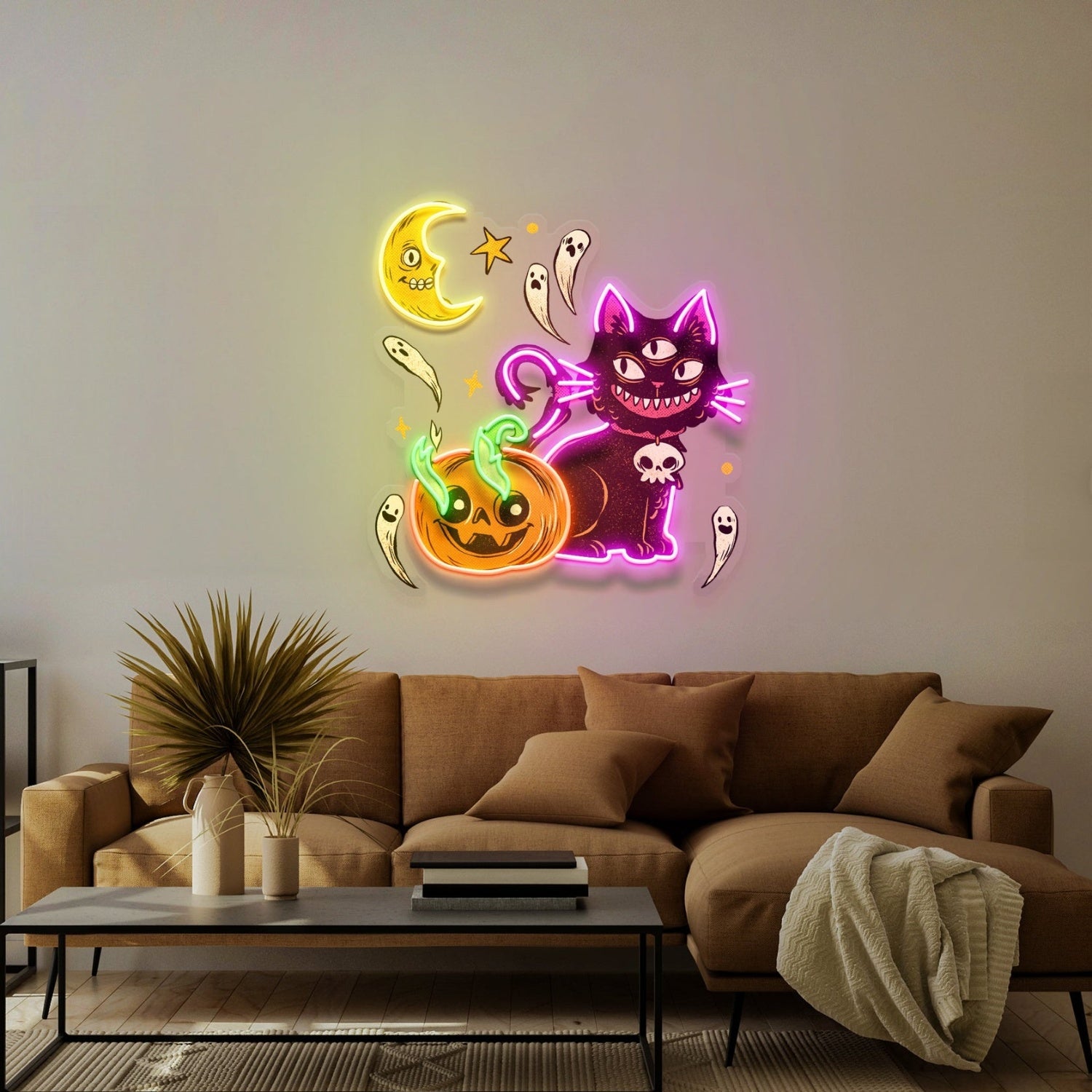 Pumpkin Cat Halloween Neon Acrylic Artwork | Shineneon