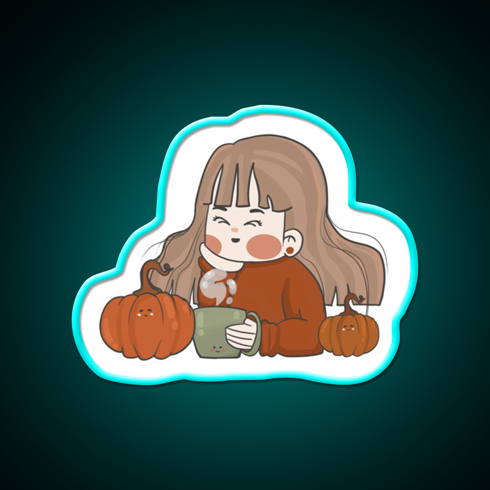 Pumpkin Girl Cafe Led Neon Sign Espresso Bar Art Rgb Color