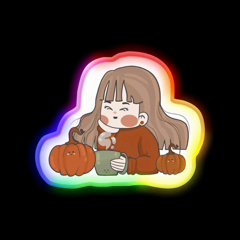 Pumpkin Girl Cafe Led Neon Sign Espresso Bar Art Rgb Color