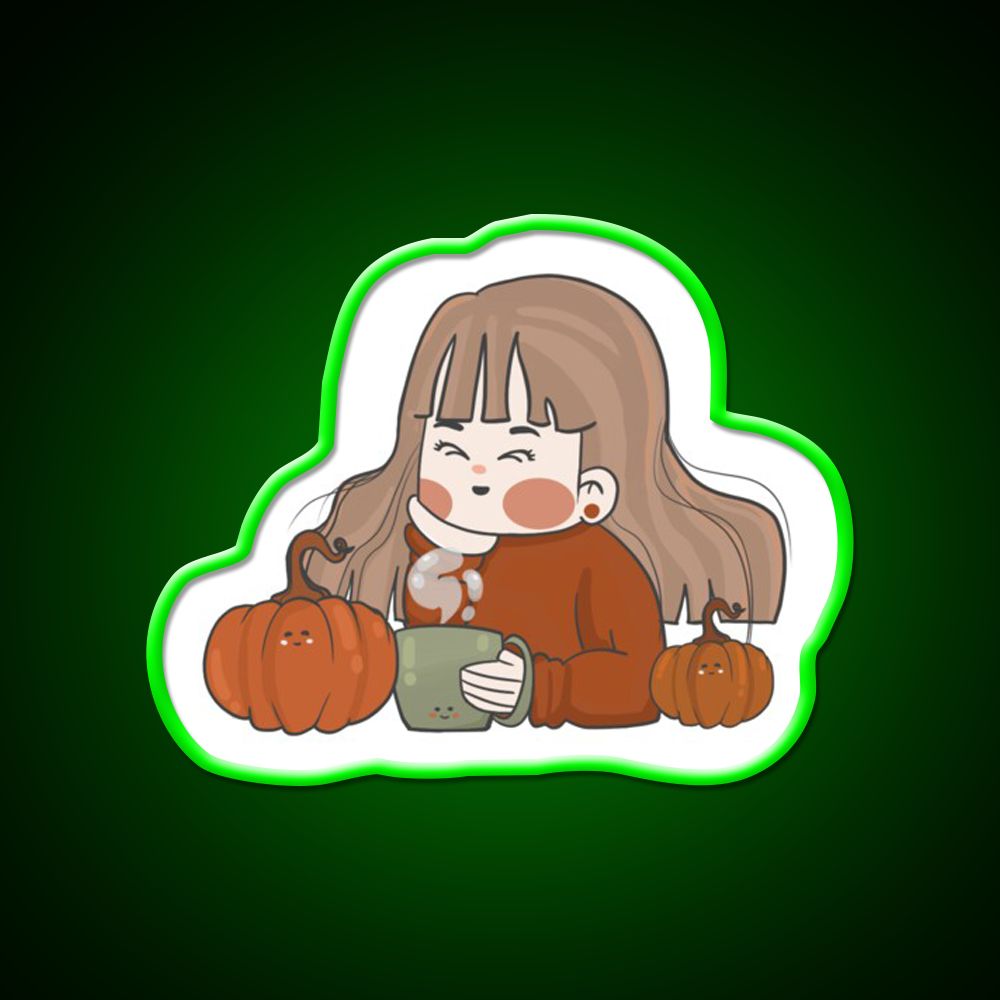 Pumpkin Girl Cafe Led Neon Sign Espresso Bar Art Rgb Color
