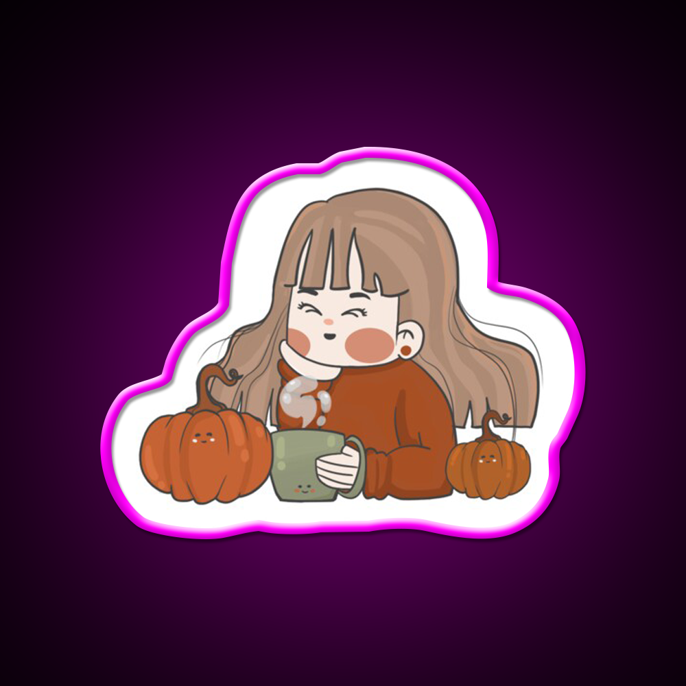 Pumpkin Girl Cafe Led Neon Sign Espresso Bar Art Rgb Color