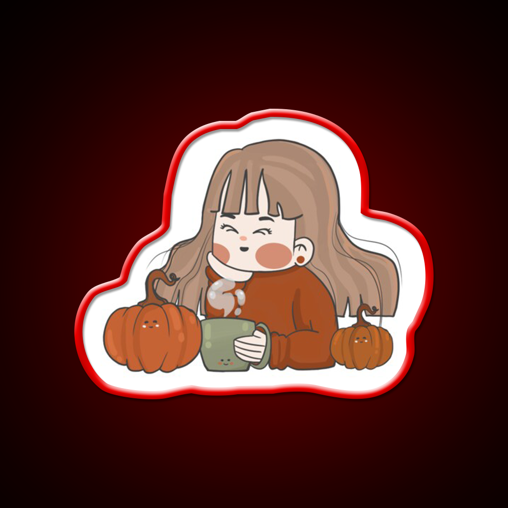 Pumpkin Girl Cafe Led Neon Sign Espresso Bar Art Rgb Color