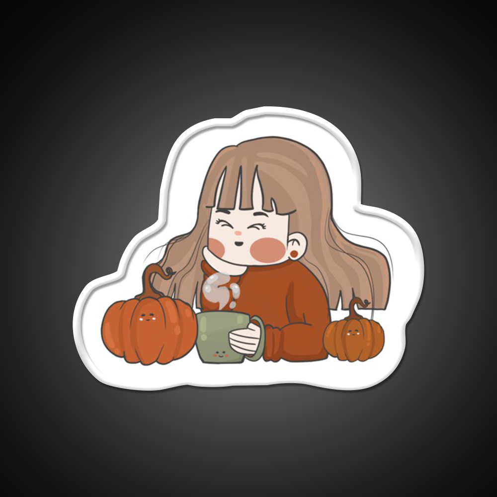 Pumpkin Girl Cafe Led Neon Sign Espresso Bar Art Rgb Color