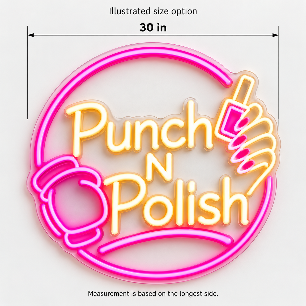 Punch N Polish Custom LED Neon Sign | 3efa9dcd2e0390a640e758564d44847650ba2a7c32549b9a12ca1dc7a81383f7 | dimensions
