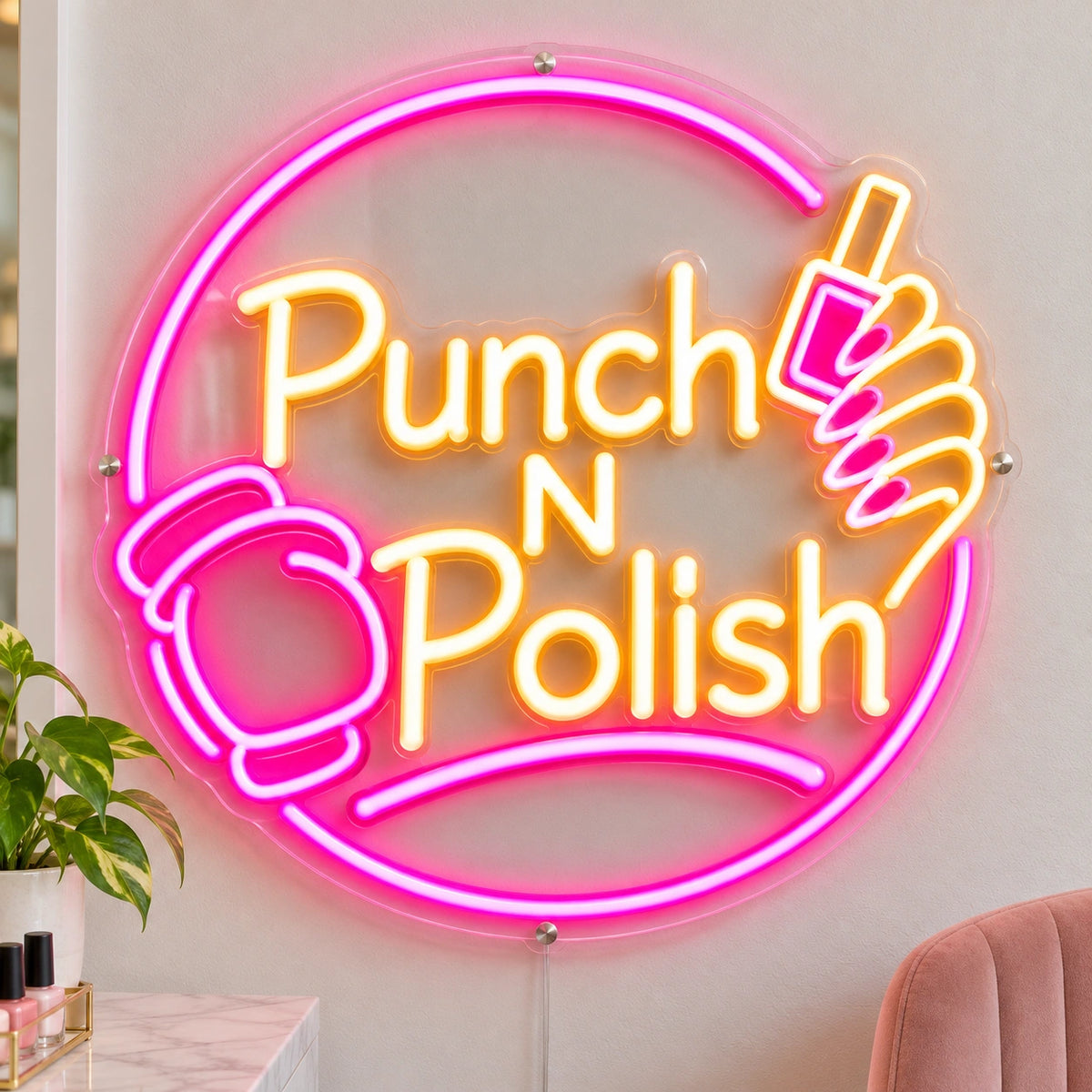 Punch N Polish Custom LED Neon Sign | 79f15637ba116a2ce09684a34c1eb921399c9274ea5160c561be7fb8f3c6e002 | natural_light