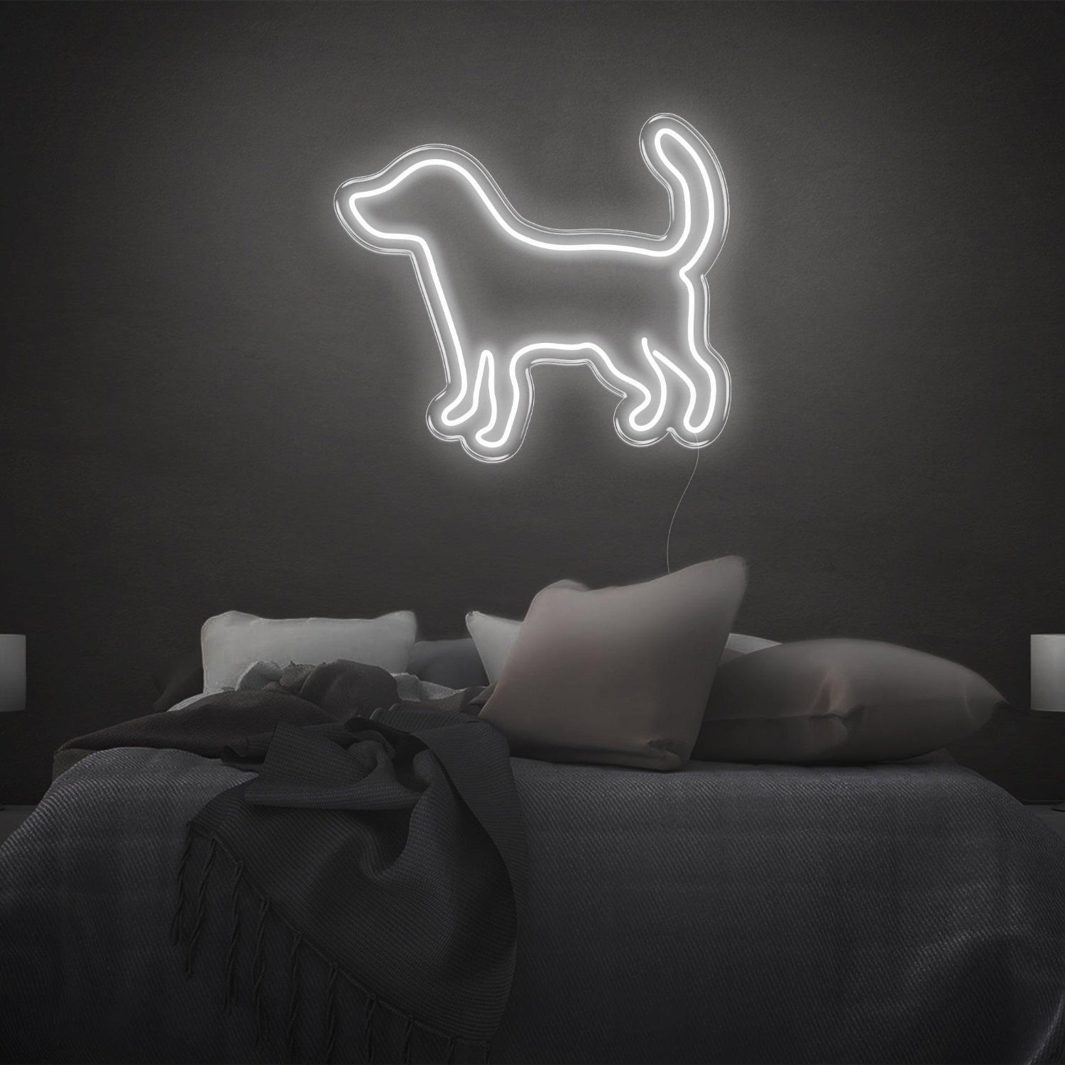 Puppy Silhouette White Led Neon Sign For Modern Bedroom Decor | Shineneon