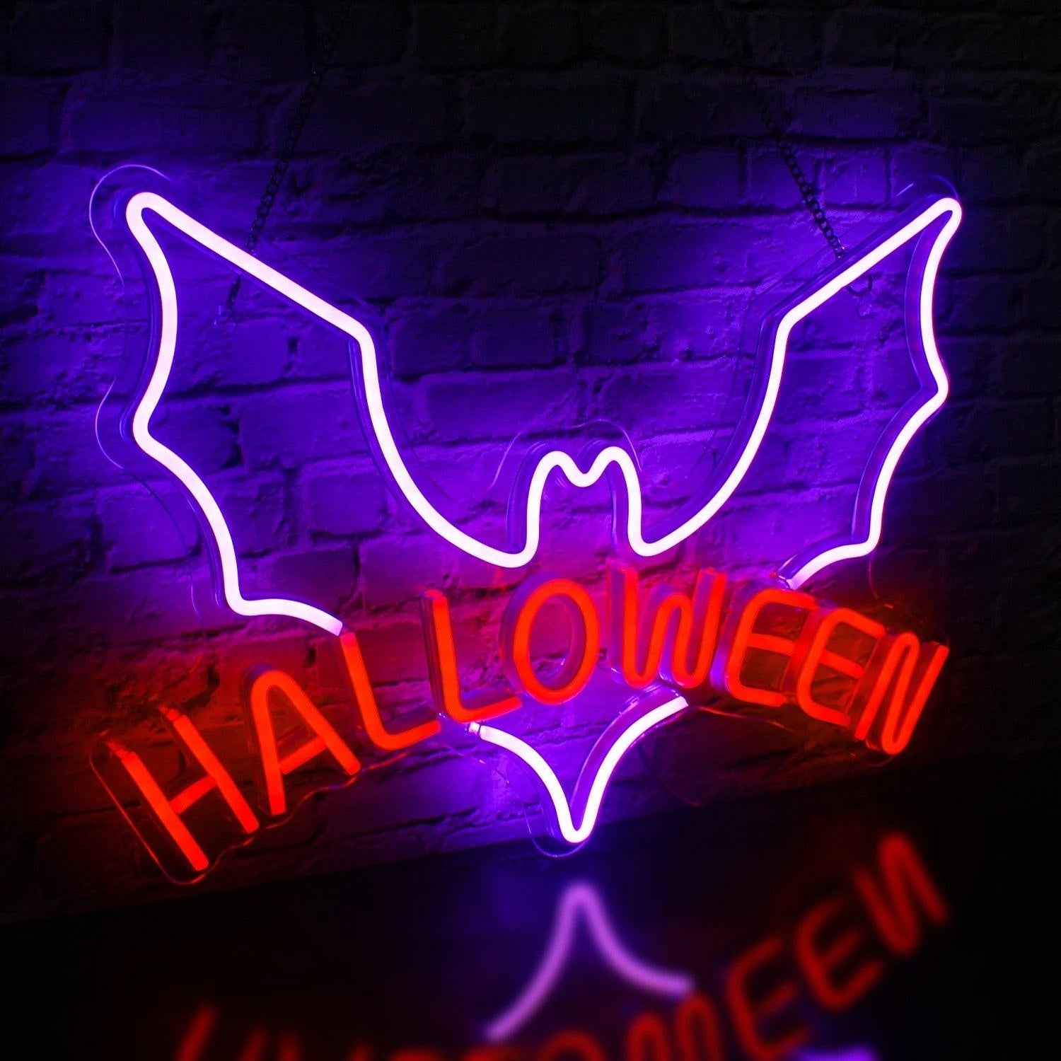 Purple Bat Red Halloween Led Neon Sign For Spooky Party Decor - Shineneon