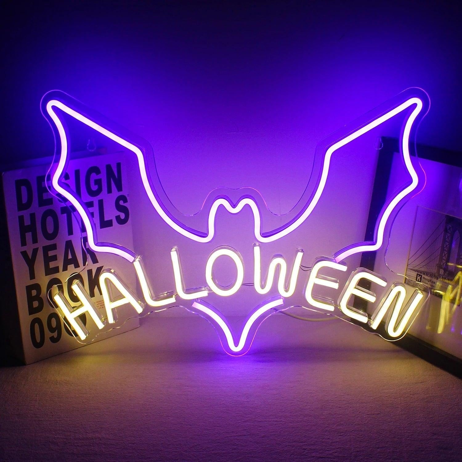 Purple Bat Red Halloween Led Neon Sign For Spooky Party Decor - Shineneon